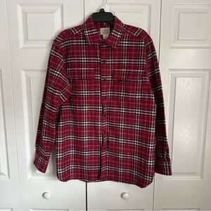 LL Bean Shirt Mens Medium Red Plaid Chamois Traditional Fit Button Front Flannel